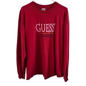 Guess Jeans Embroidered Spell Out Long Sleeve Shirt Vintage Made In USA One Size